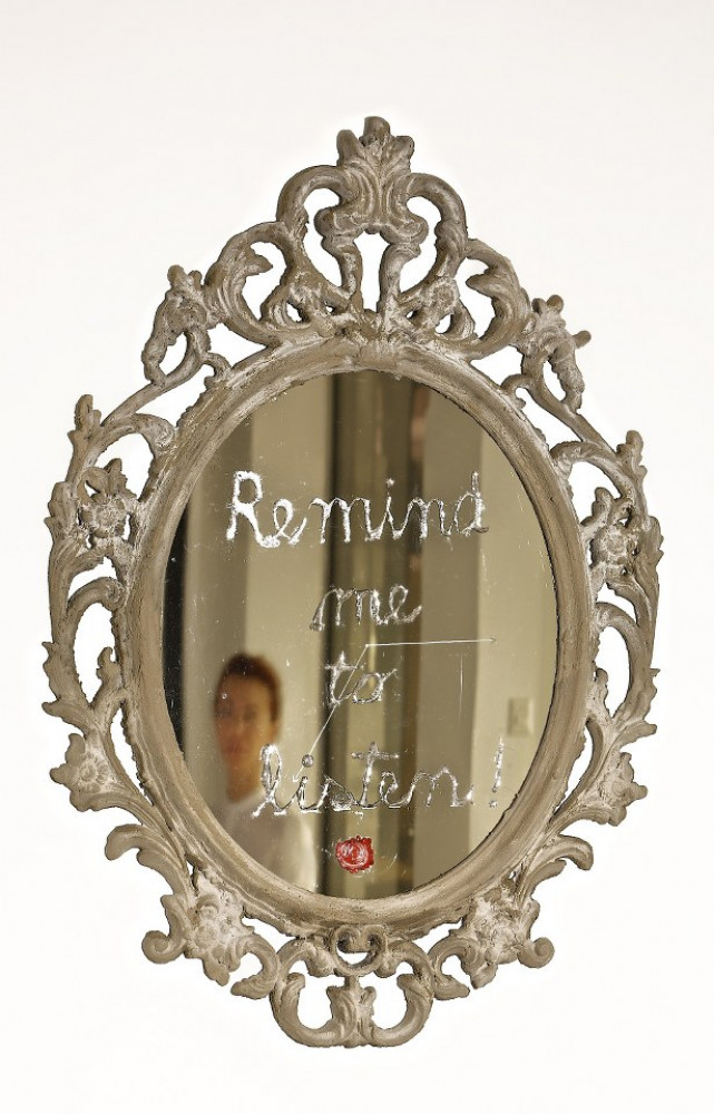 Ciriaca+Erre, ‘Remind me to listen’, 2014, plastic, synthetic resin, super mirror steel plate, sealing wax