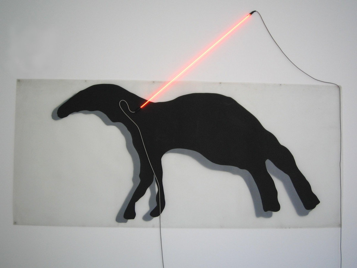 Mario Merz, ‘Untitled’, 1998,  black paper on folex, red neon spear