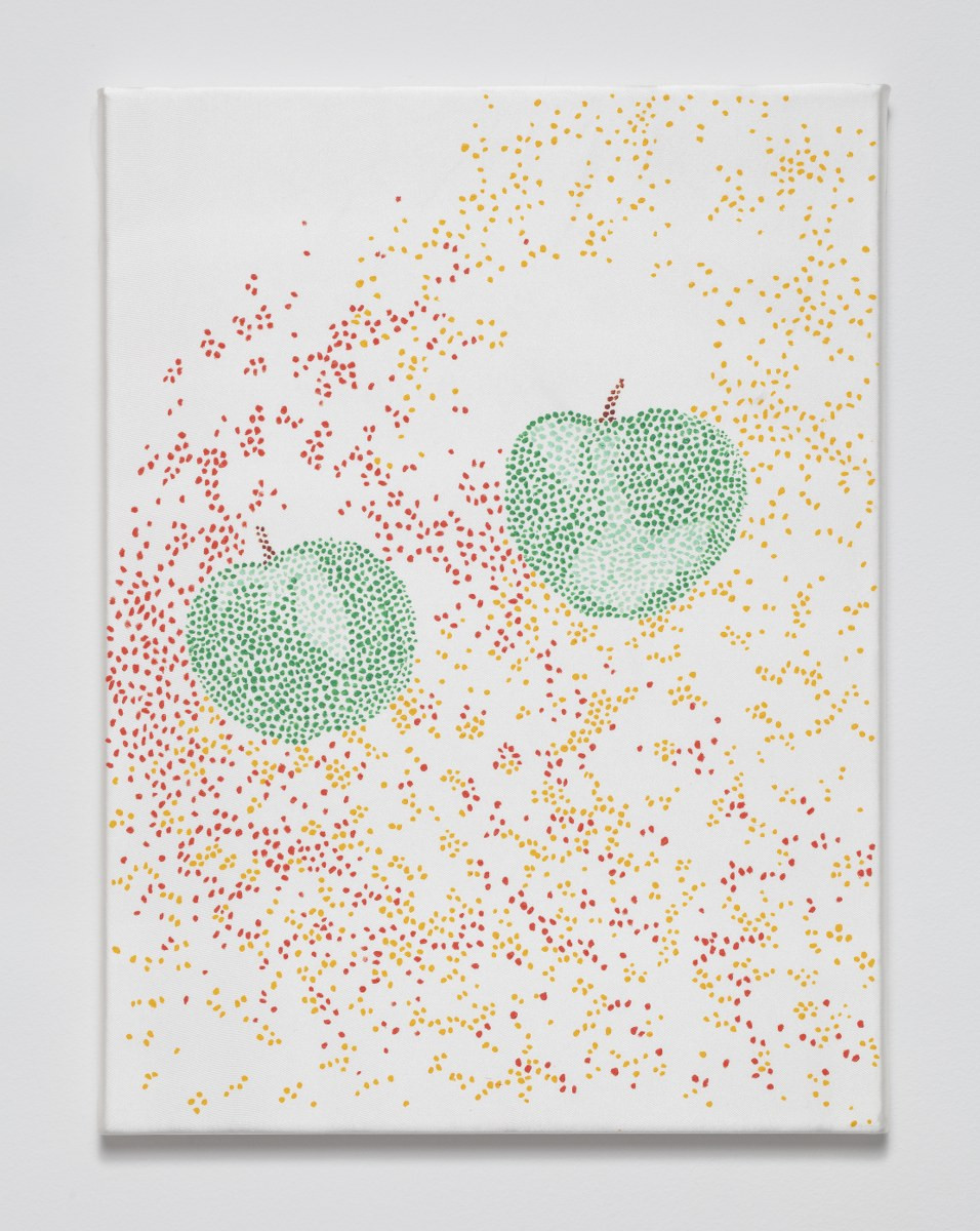 Véronique Arnold, ‘Pommes de reinettes’, 2023, acrylic paint on white silk by Yves Saint Laurent
