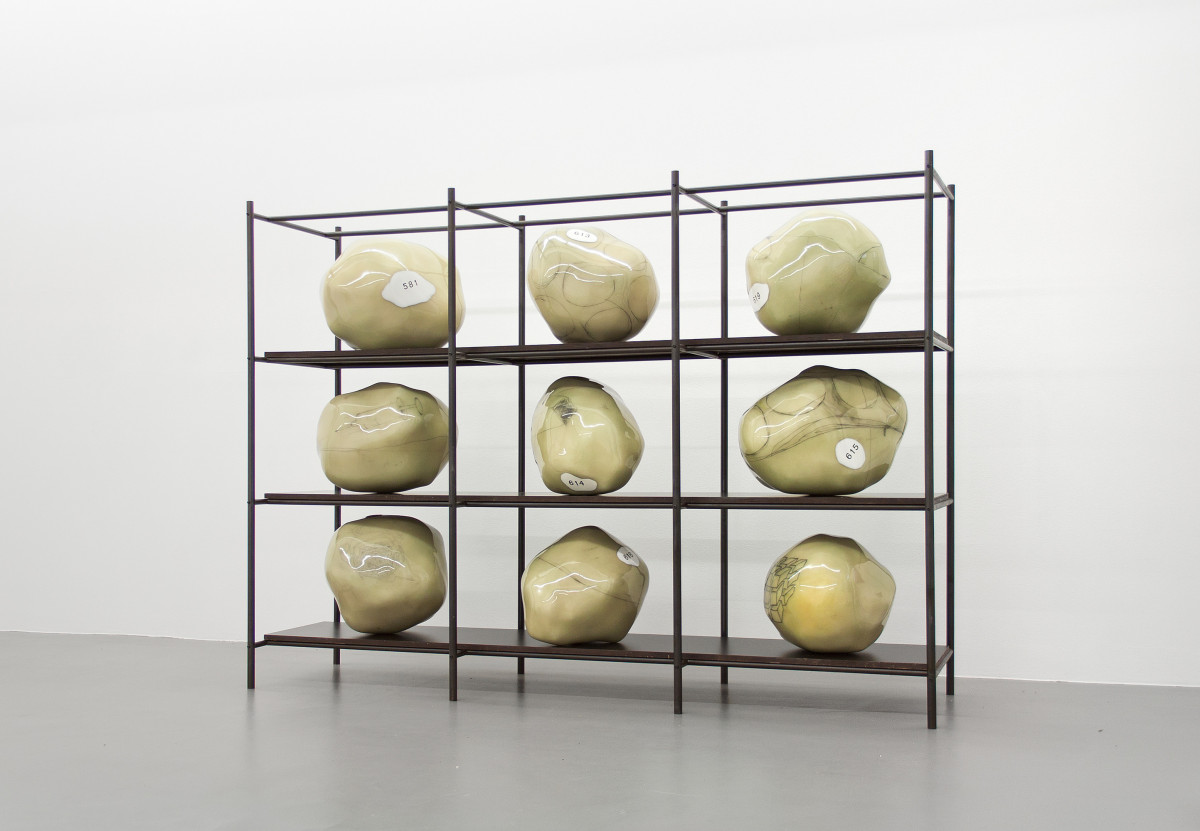 Wilhelm Mundt, ‘Regal III’, 2015, Neun Trashstones, Graphit, Holz, Stahl