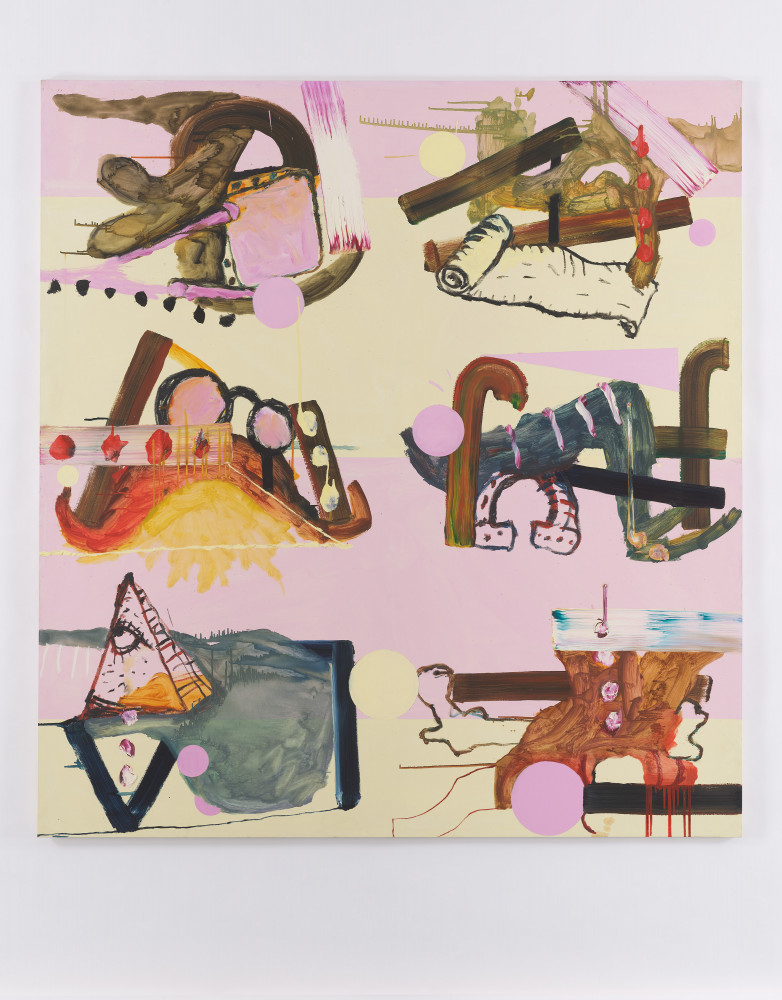 Fiona Rae, ‘Untitled (six on pink and yellow)’, 1989, Oil on canvas