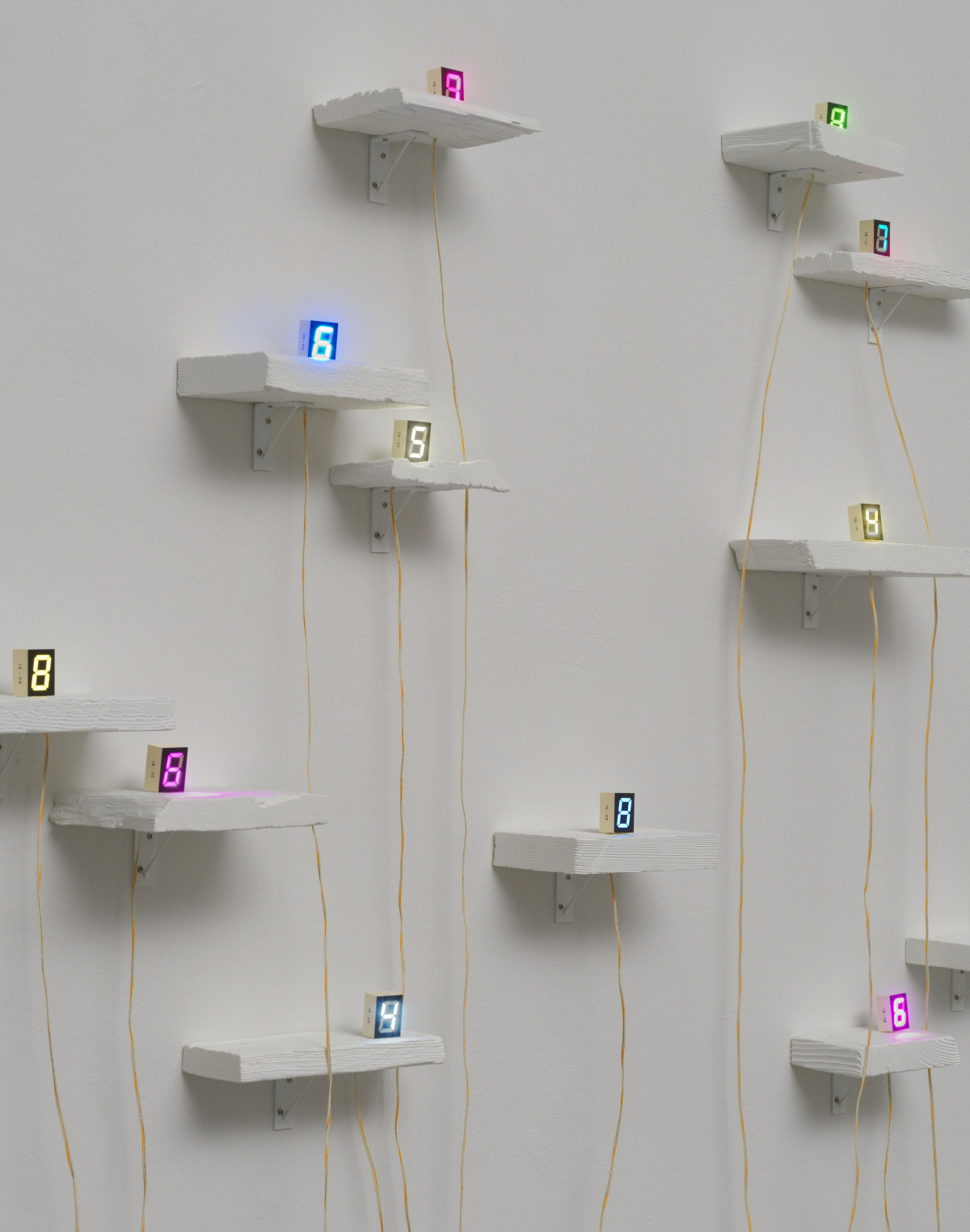 Tatsuo Miyajima, ‘Detail of HITEN-no.14’, 2021, Full Color LEDs, IC, electric wire, wooden shelf