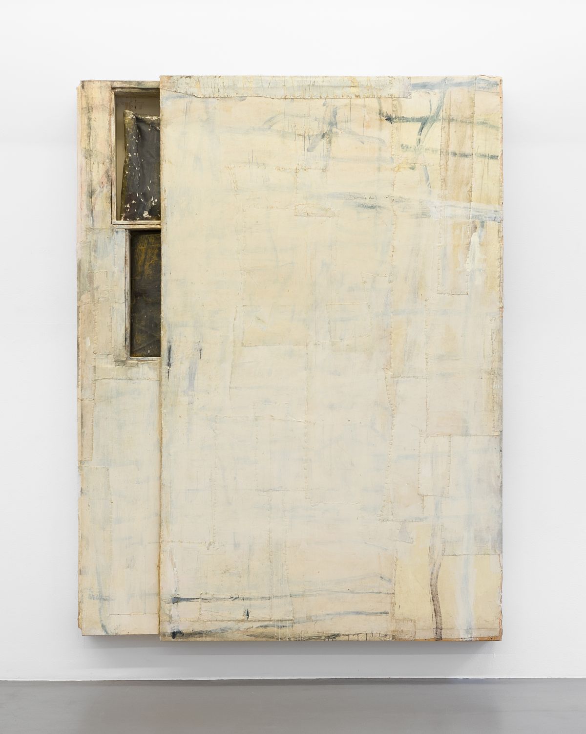 Lawrence Carroll, ‘ Untitled (slip painting)’, 2006, Öl, Wachs, Wandfarbe, Heftklammern, Leinwand auf Holz, 2 bemalte Planen