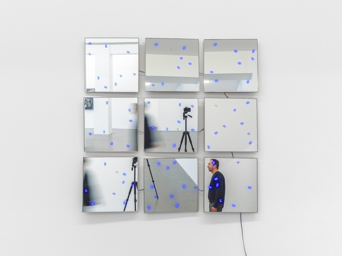 Tatsuo Miyajima, ‘C.T.C.S. Flower Dance no. 5’, 2017, Light Emitting Diode blue, electric wire, mirror glass, stainless steel frame