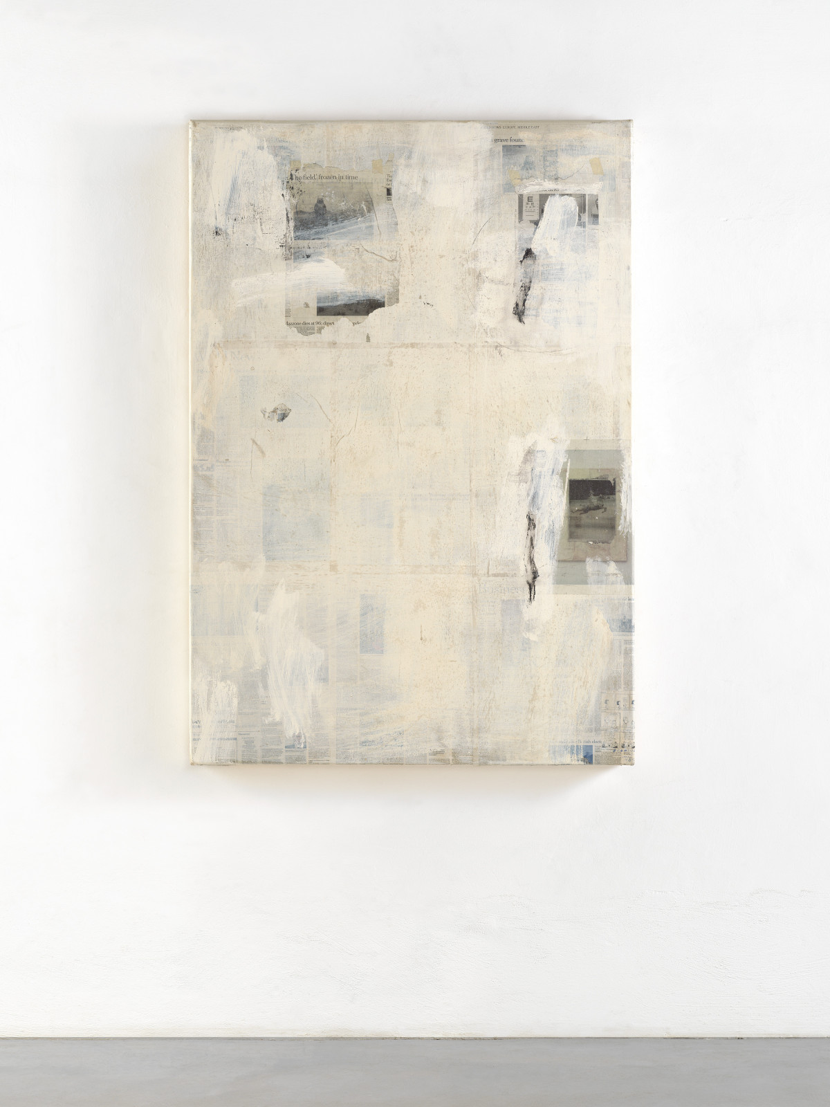 Lawrence Carroll, ‘Untitled (Newspaper painting)’, 2018, House paint, wax, newspaper on canvas on wood